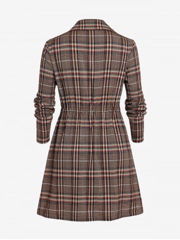 Plus Size Plaid Drawstring Open Front Coat