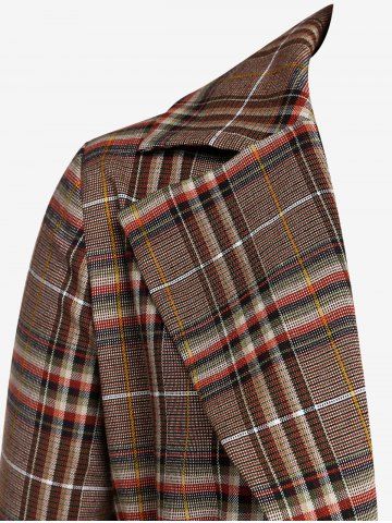 Plus Size Plaid Drawstring Open Front Coat