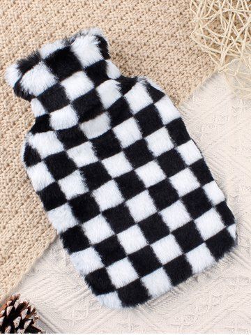 Winter Warm Checkerboard Plush Cloth and Hot Water Bag Set - BLACK