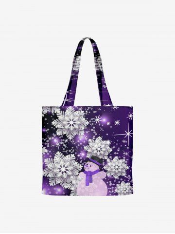 Christmas Snowflake Snowman Canvas Tote Bag - PURPLE
