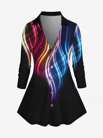 Chemise Boutonnée à Imprimé Lumière de Grande Taille à Col V - BLACK - M | US 10