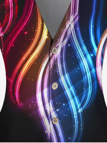 Plus Size V Neck Light Beam Print Button Up Shirt