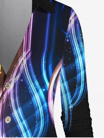 Plus Size V Neck Light Beam Print Button Up Shirt