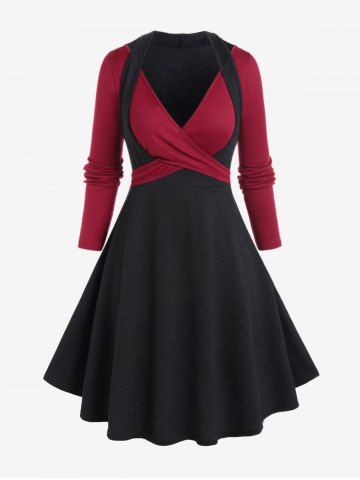 Plus Size Crossover Two Tone Semi Formal Dress