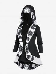 Haut à Capuche Haut Bas à Imprimé Lune et Soleil 2 en 1 de Grande Taille - Noir 2x | US 18-20