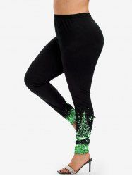 Legging Skinny à Imprimé Brillant Nœud Papillon 3D Grande Taille - Vert profond M | US 10