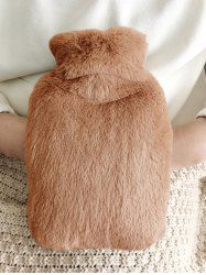 Ensemble de Couverture en Tissu Peluche et Bouteille D'Eau Chaude - café 