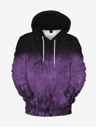 Gothic Front Pocket Tree Branch Print Flocking Lined Hoodie -  