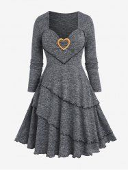Plus Size Heart Ring Space Dye Long Sleeves A Line Layered Dress -  