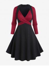 Robe Semi-Formelle Croisée en Deux Couleurs de Grande Taille - Noir 5x | US 30-32