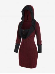 Plus Size Hooded Two Tone Draped Front Rib-knit Bodycon Dress -  