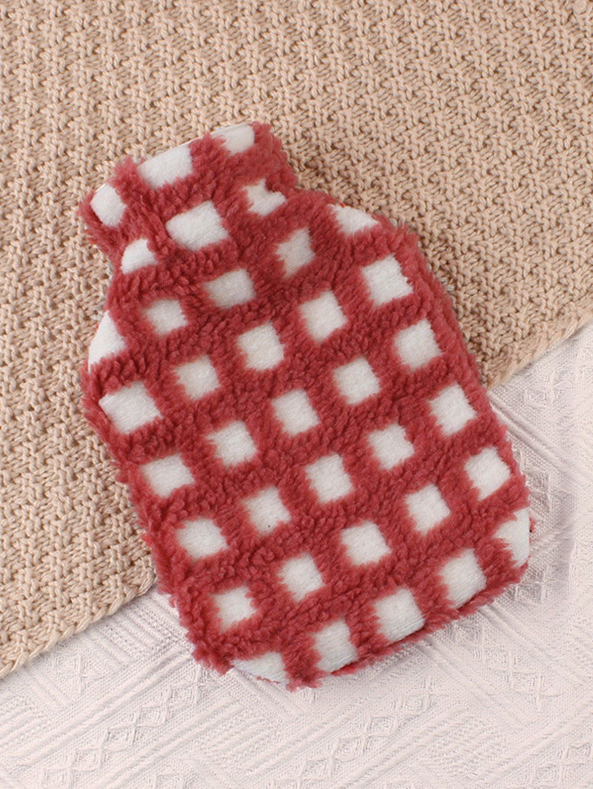 Trendy Plaid Cloth Cover and Water-filled Hot Water Bottle Set  