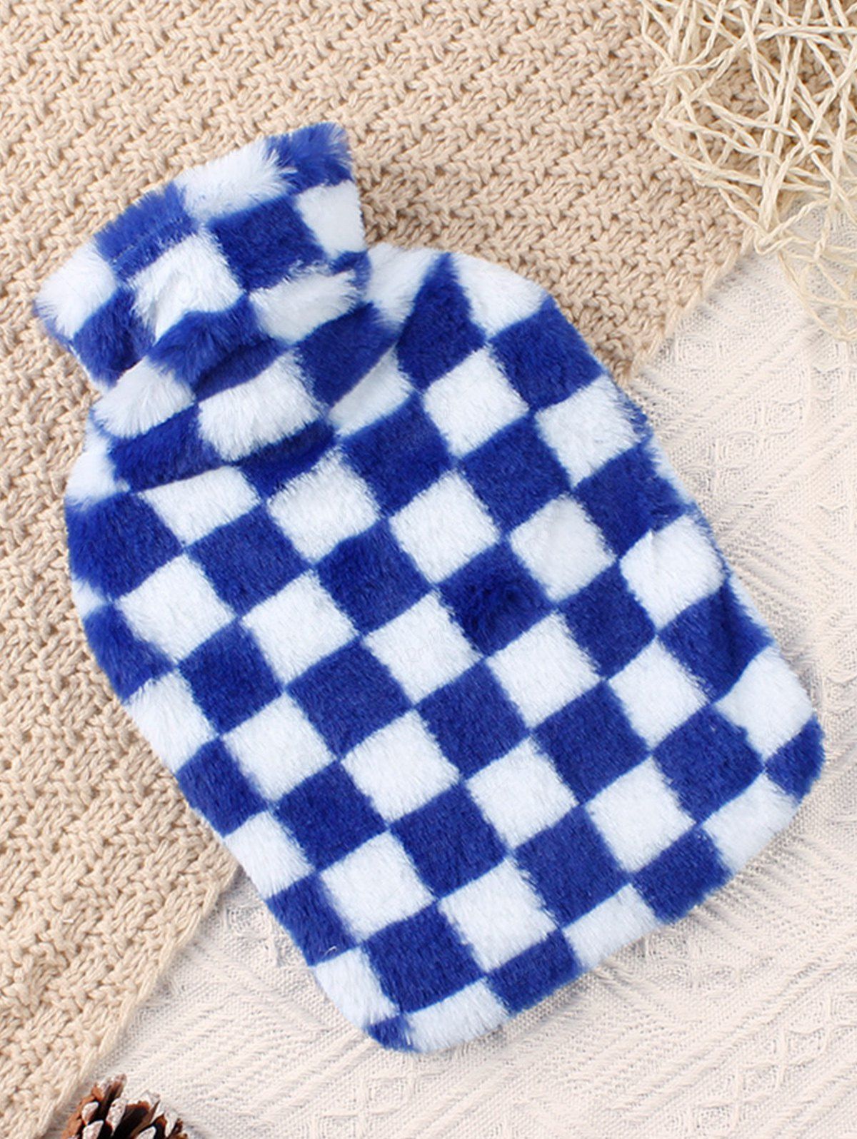Hot Winter Warm Checkerboard Plush Cloth Cover and Hot Water Bag Set  