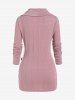 Plus Size Shawl Neck Two Tone Knit Long Sleeves 2 in 1 Surplice Tee -  