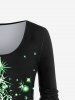 Plus Size 3D Sparkles Glitters Bowknot Printed Long Sleeves Tee -  