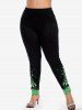 Plus Size 3D Sparkles Glitters Bowknot Printed Skinny Leggings -  