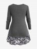 Plus Size Floral Lace Panel Crisscross T-shirt -  