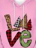 Sweat-Shirt à Capuche avec Poche Kangourou à Imprimé Sapin de Noël et Inscription Grande-Taille - Rose clair 2XL