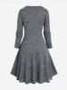 Robe Ligne A Superposée Chinée Cœur à Manches Longues de Grande Taille - Gris 1X | US 14-16