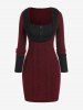 Plus Size Hooded Two Tone Draped Front Rib-knit Bodycon Dress -  