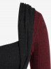 Plus Size Hooded Two Tone Draped Front Rib-knit Bodycon Dress - Rouge foncé L | US 12