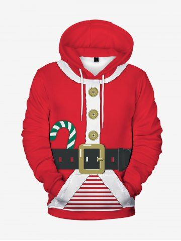 Mens Christmas 3D Print Front Pocket Flocking Lined Hoodie - RED - L