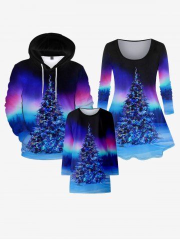 Kids Christmas Tree Printed Ombre Tee Dress - BLUE - 110