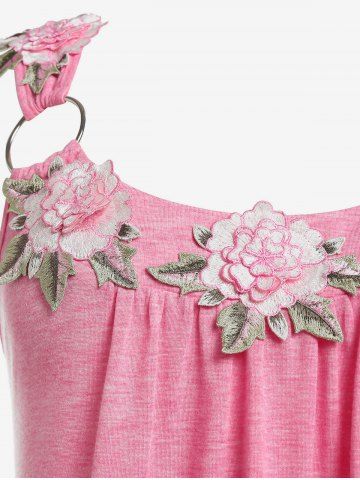 Plus Size Floral Applique O Ring Tank Top