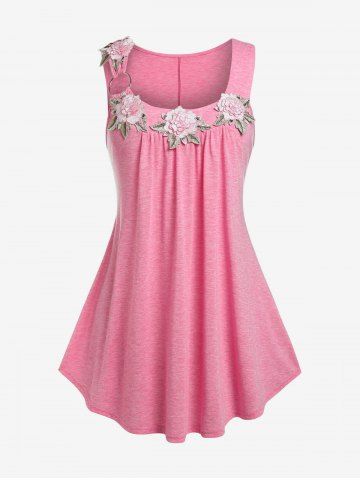 Plus Size Floral Applique O Ring Tank Top
