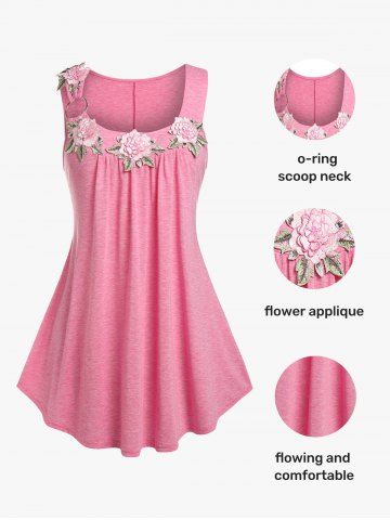 Plus Size Floral Applique O Ring Tank Top