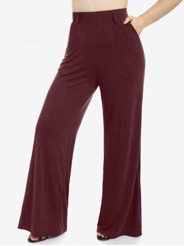 Plus Size Wide Leg Pull On Pants with Pockets