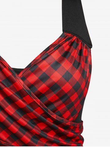 Plus Size Christmas Tree Elk Plaid Print Criss Cross Dress