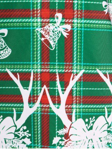 Plus Size Christmas Plaid Tinkle Bell Long Sleeve Tee