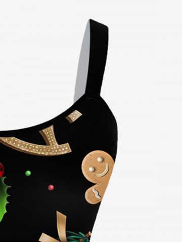 Plus Size Christmas Gingerbread Candy Cane Print Flare Dress