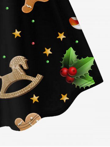 Plus Size Christmas Gingerbread Candy Cane Print Flare Dress