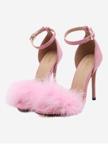 Feather Embellished Open Toe Ankle Strap Sandals