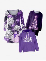 Kids Christmas Tree Print Long Sleeve Tee Dress -  