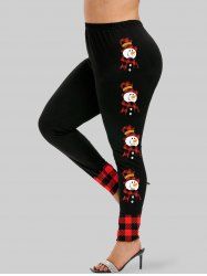 Plus Size Christmas Checkered Snowman Printed Skinny Leggings -  