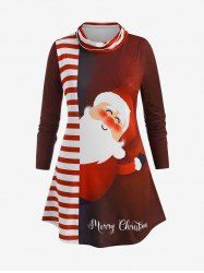 Plus Size Christmas Stripe Santa Claus Print T Shirt -  