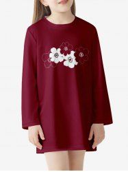 Robe T-shirt Fille à Imprimé Fleur - Rouge foncé 140