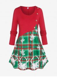Plus Size Christmas Plaid Tinkle Bell Long Sleeve Tee -  