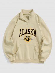 Quarter Zip ALASKA Graphic Fleece Thermal Lined Front Pocket Vintage Pullover Sweatshirt -  