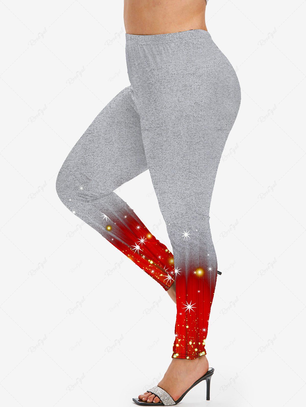 Hot Plus Size Christmas Glitter Print Skinny Leggings  