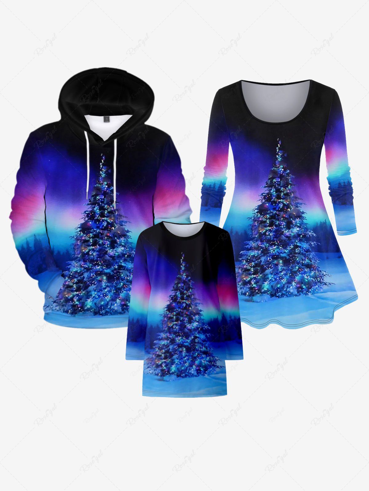 Robe T-shirt Ombre à Imprimé Sapin de Noël pour Enfants Bleu 150