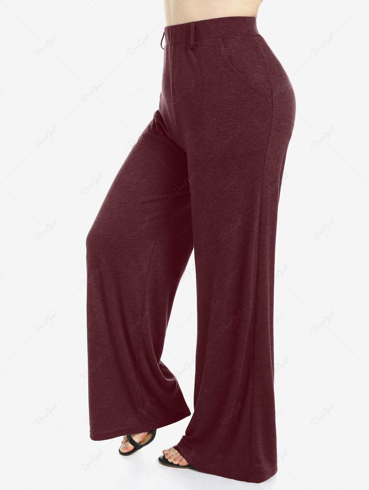Pantalon à Jambe Large de Grande Taille avec Poches Rouge foncé 1X | US 14-16