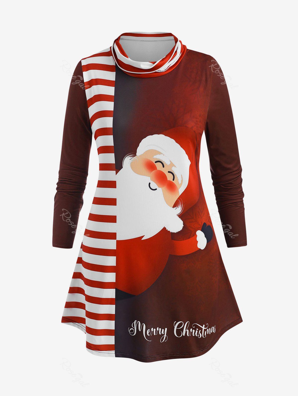 Fancy Plus Size Christmas Stripe Santa Claus Print T Shirt  