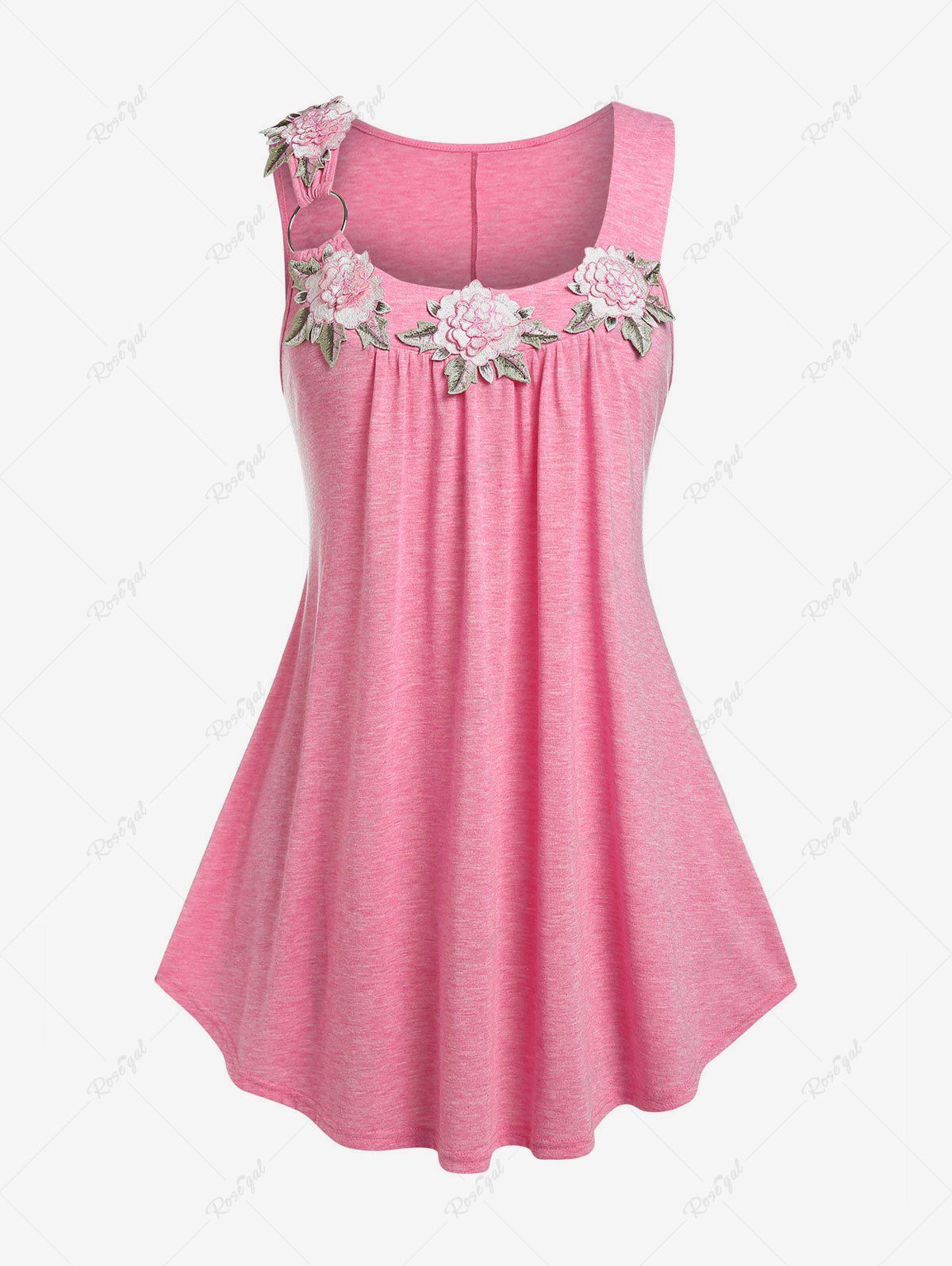 Latest Plus Size Floral Applique O Ring Tank Top  