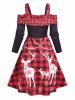 Robe de Noël à Carreaux Croisé à Imprimé Flocon de Neige et Cerf à Manches Longues - Noir S