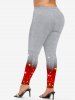 Legging de Noël Moulant Imprimé de Grande Taille à Paillettes - Gris L | US 12