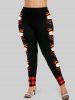 Legging de Noël Moulant à Carreaux Bonhomme de Neige de Grande Taille - Noir 3X | US 22-24